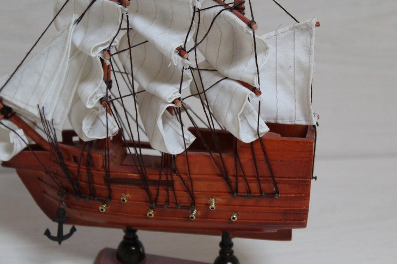 Retro Wooden Model Ship, Handcrafted Wooden Ship Model, Wooden Sailing