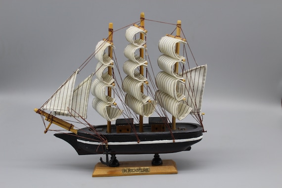 Retro Wooden Model Ship, Handcrafted Wooden Ship Model, Wooden