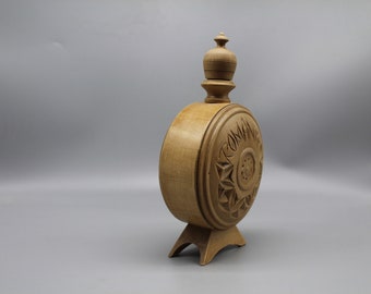 Vintage wooden wine/water vessel. Hand Carving wooden wine/water vessel. Wine/water vessel with leather strap.Buckle.Wooden Buckle.