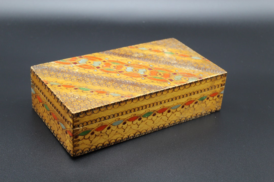 Hand Painted Box Pyrographic Boxwooden Box Vintage Keepsake Box Wooden