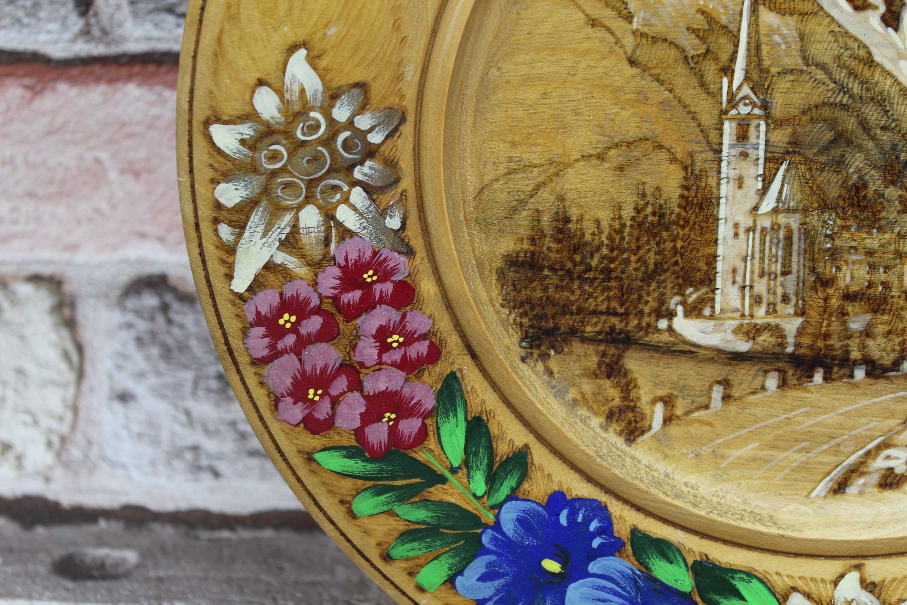 Decorative Wooden Plate. Handpainted Plate. Wall Decor.embossed Wooden