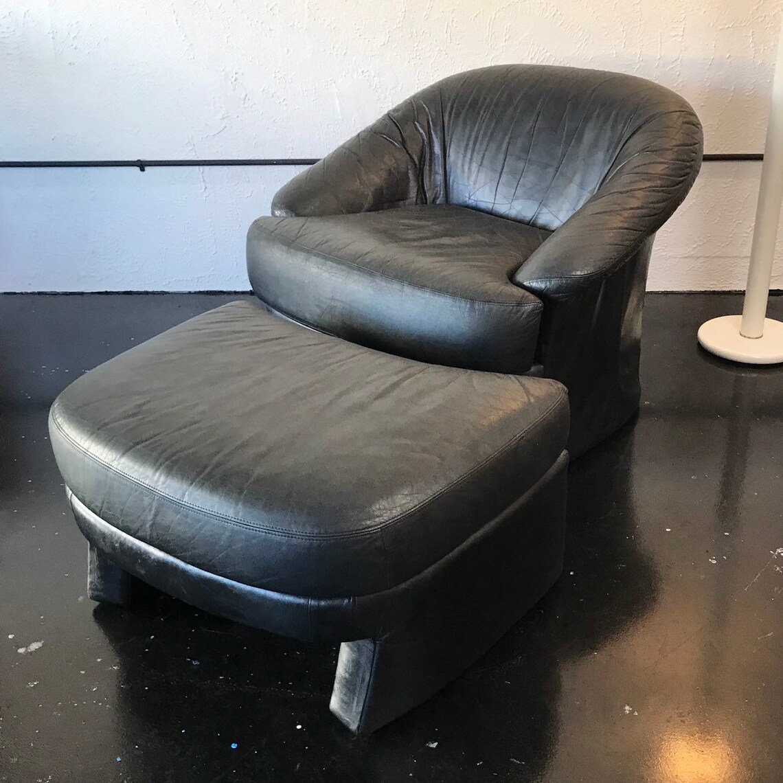 Post Modern Black Leather Lounge Chair and Ottoman Etsy