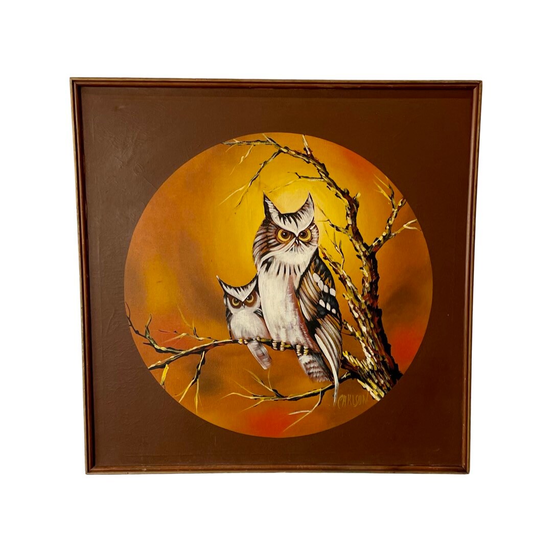 Signed Midcentury Owl Oil Painting Etsy