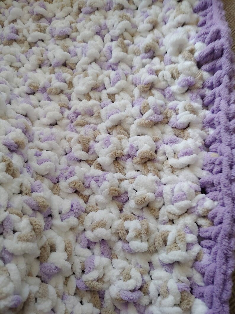 New Baby Blanket Lilac White & Tan Crocheted Blanket Etsy