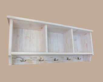 h32 Wall Mounted Shelving Unit with Hanger Hooks | Coat Rack |  Beautiful Open Cabinet | Traditional Shelf | Timber Shelf