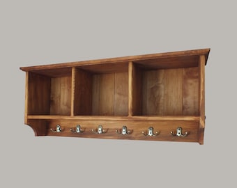 s6 Handcrafted wall mounted compartments unit with hooks | box shelving