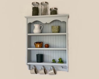 s99 Wooden Cottage Shelving | Handcrafted Wall Hanging Cupboard with Cup Hooks | Kitchen's Cottage Cabinet | Traditional Shelving Unit