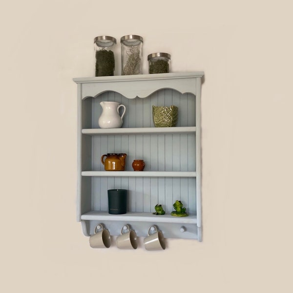 s99 Wooden Cottage Shelving | Handcrafted Wall Hanging Cupboard with Cup Hooks | Kitchen's Cottage Cabinet | Traditional Shelving Unit