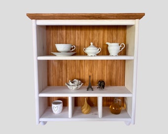 s113 Traditional timber shelf with hangers | Dual - colour kitchen cabinet | Wall mounted kitchen shelving
