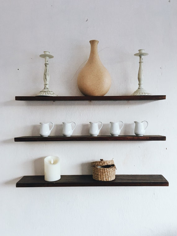 Handmade Solid Pine Floating Shelf: Modern Rustic Timber (2.8x16cm)