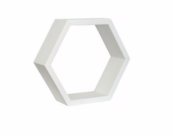 m51 White Honeycomb Shelf | White Hexagon Wall Shelf | Honeycomb Shelving Units | Pine Wood Hexagon Shelf White Painted