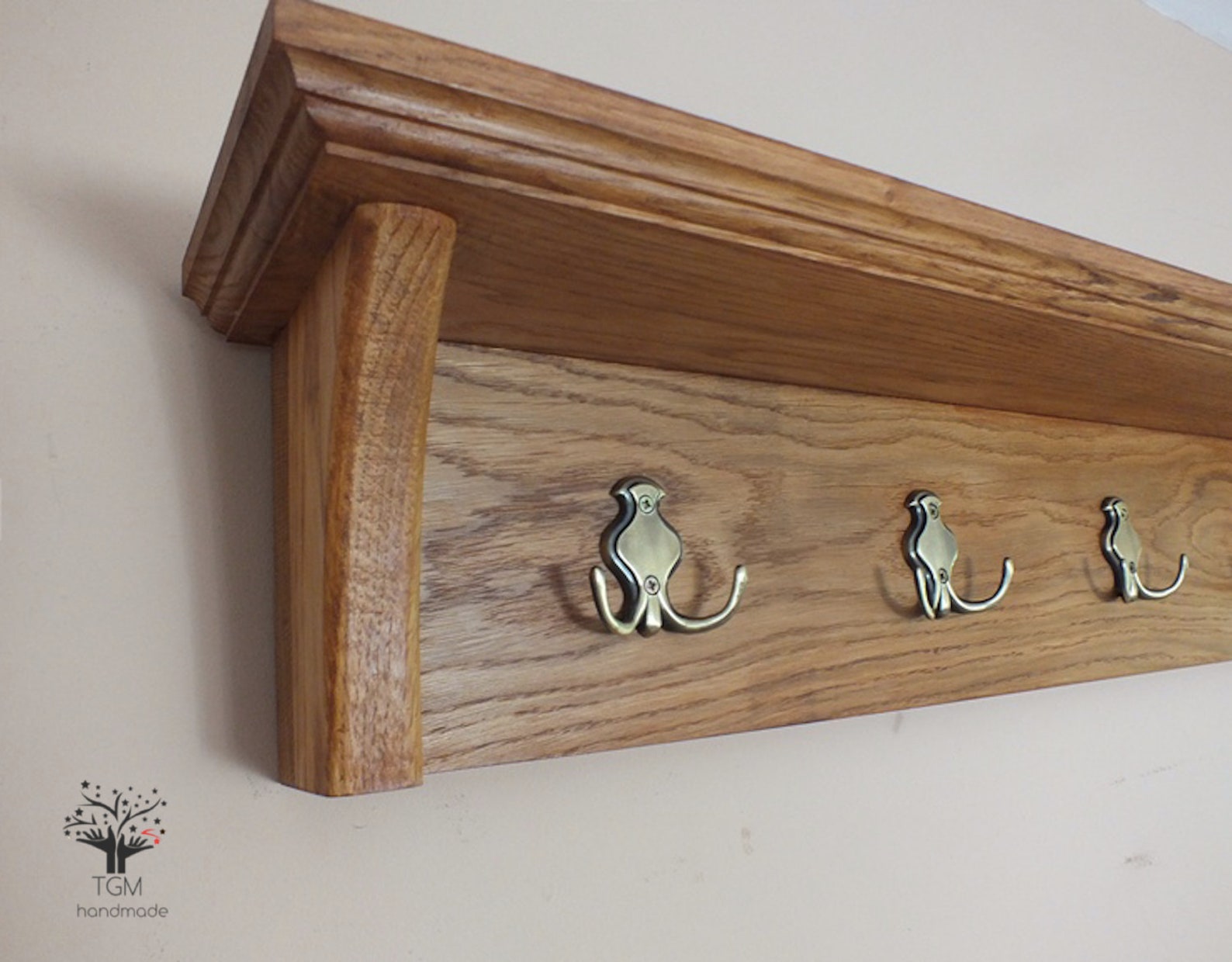 H24 Made of Solid Oak Coat Rack Wall Mounted Hanger Etsy