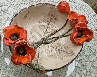 POPPIES  Ceramic decorative bowl | Handcrafted ceramic collection plate | Ceramic bowl