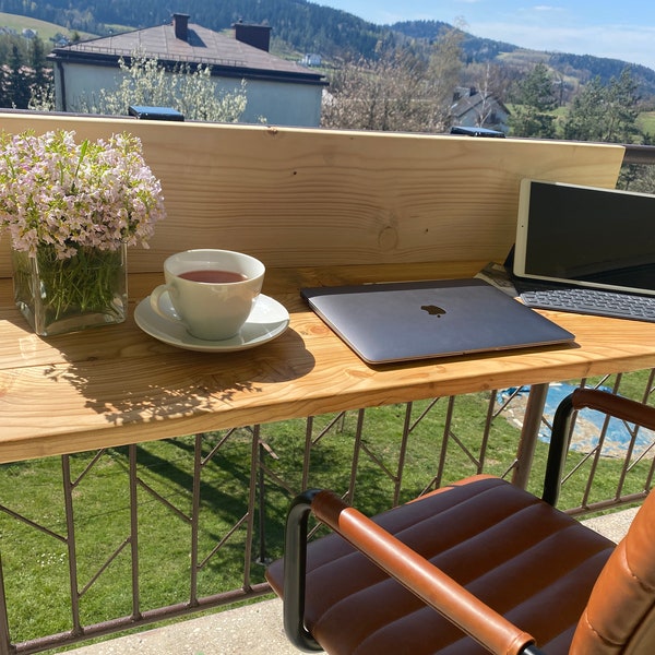 t5 Outdoor Balkon Slim Schreibtisch | Holz Schreibtisch | Kleiner Schreibtisch aus massiver Kiefer | Kleiner Balkontisch | Outdoor-Schreibtisch mit regulierten Snags | Balkon Bar |