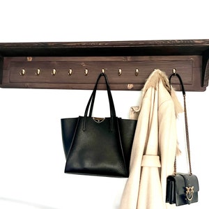 h8 Wall mounted coat rack | Wooden coat rack | Handcrafted designed hanger | Coat rack with top shelf