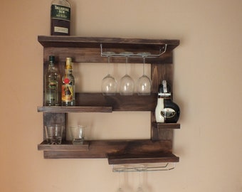 w4 Interestingly Designed Bottle Shelving Unit and Glasses Holder |Bottles / Glasses Holder |Unique Shelf |Handmade Bottle & Glasses Holder