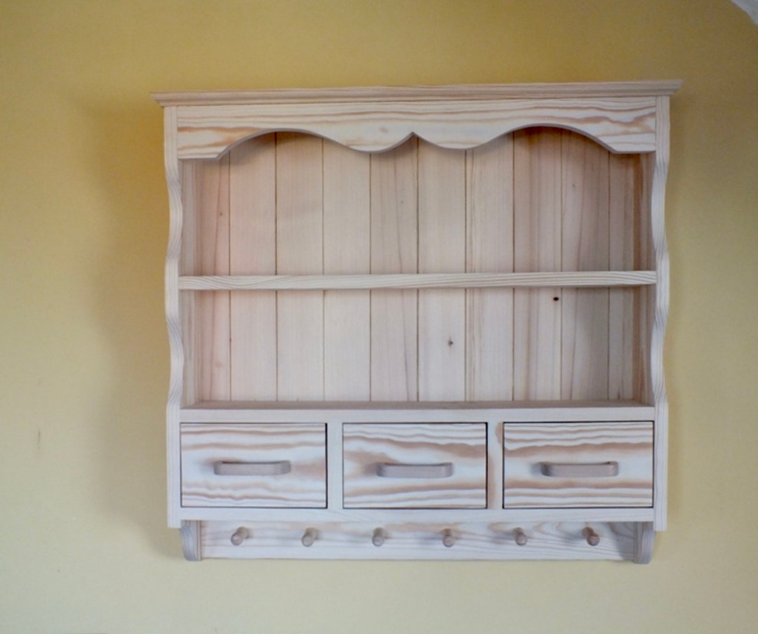 Handmade Pine Cottage Cabinet: Wall Mounted Shelving Unit With Drawers ...