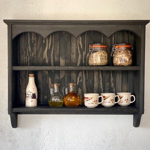 s44 Cottage wall mounted wooden shelving with decorative top