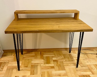 ZINA1 Beautifully Crafted Wooden Desk with Metal Hairpin Legs | Desk with Monitor Top | Timber Desk | Home Office Desk | Stunning Desk |