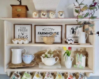 Agnes — Estante para tazas de estilo rústico / Almacenamiento de cocina de madera rústica / Estante de exhibición estilo casa de campo