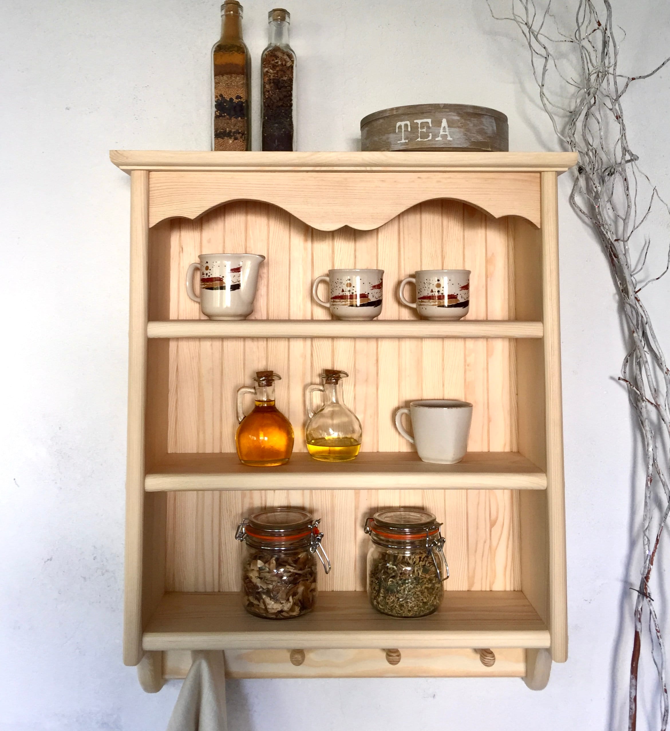 S99 Wooden Cottage Shelving Handcrafted Wall Hanging Cupboard With