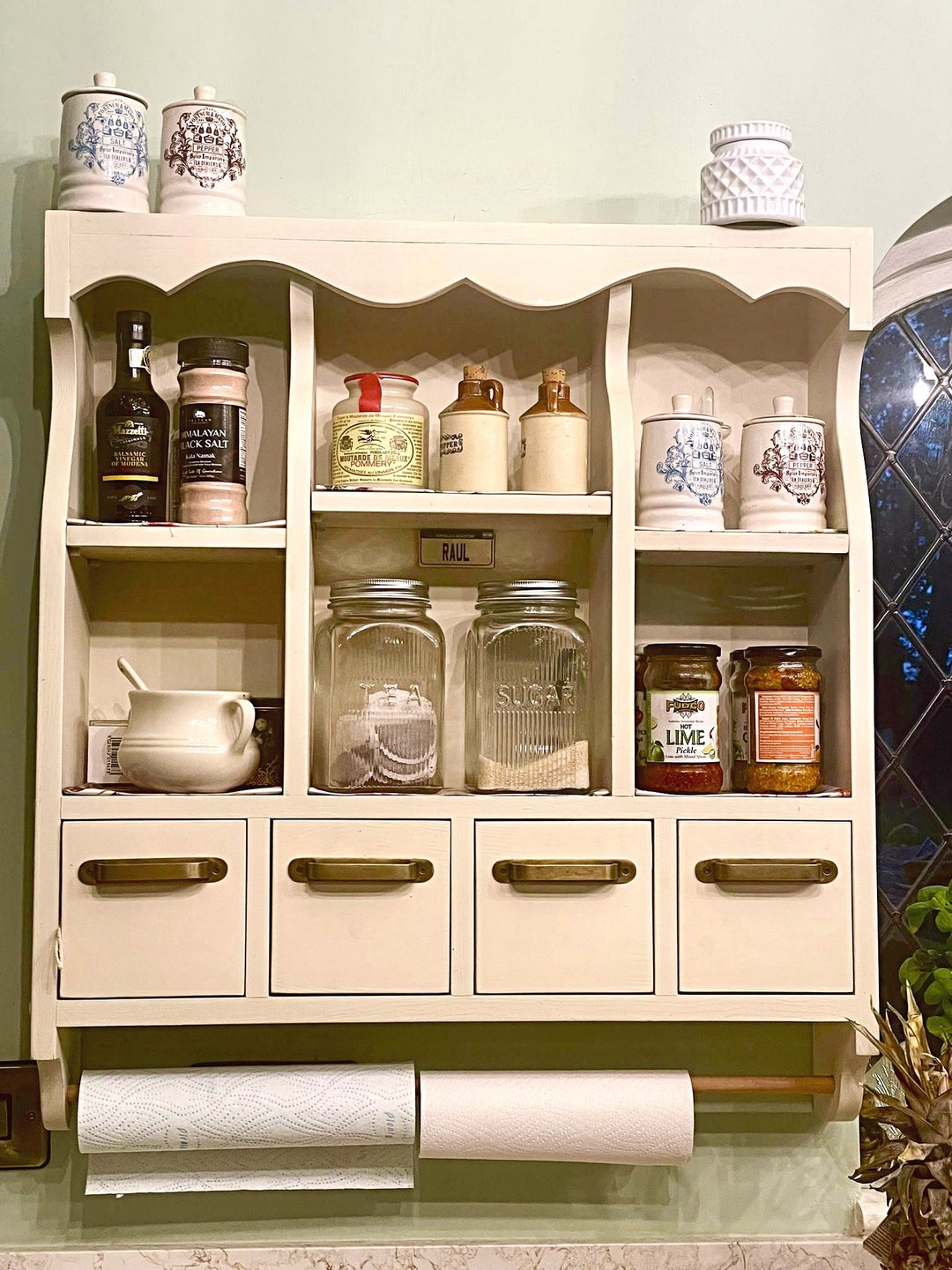 S94a Cottage Cabinet With Open Compartments, Drawers and Paper Holder ...