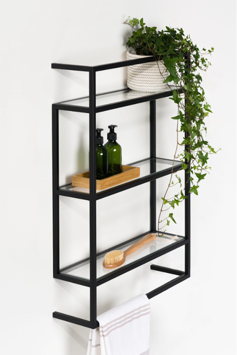 PAULA Bathroom Shelf With Three Glazed Shelves Towel Rack Etsy