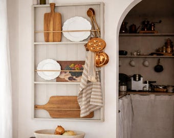 Aly — Farmhouse Wall Shelf | Wooden Plate Holder | Rustic Kitchen Storage | Pine Display Shelf