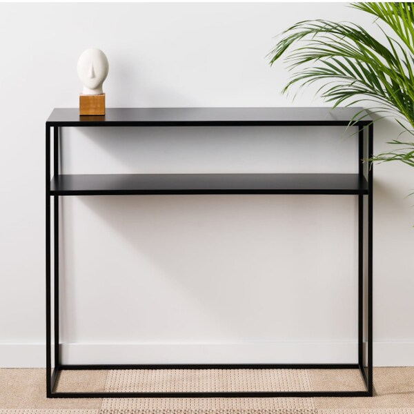 SCANDI Console mince autoportante en métal avec plateau en métal | Table console simple et élégante