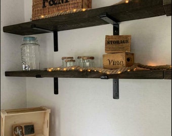 Estante de roble macizo hecho a mano con soportes de metal negro: decoración rústica industrial