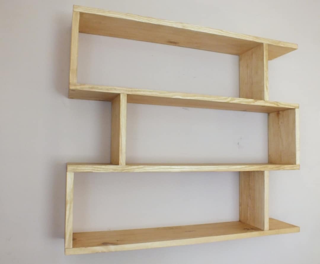 S96 Modern Bookshelf Made of Solid Pine Wall Hanging Funky Shelf