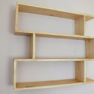 s96 Modern bookshelf made of solid pine | Wall hanging funky shelf| Minimalistic shelving set