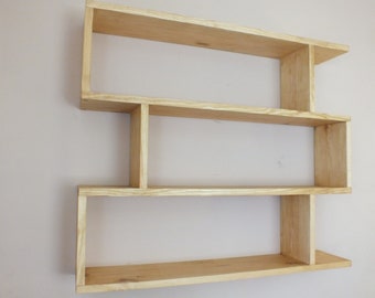 s96 Modern bookshelf made of solid pine | Wall hanging funky shelf| Minimalistic shelving set
