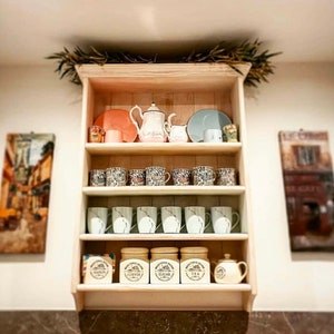 s71 Solid wood handmade shelving unit | Wall mounted kitchen cabinet| Traditional tea open cabinet