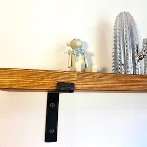 m26 5x20cm Solid Pine Shelf | Shelf With Supported Brackets | Handmade Timber Shelf | Rustic Shelf | Iron Brackets | Wooden Shelves