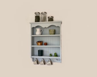Arlette — Farmhouse Kitchen Shelf with Pegs | Rustic Mug Rack | Cottage Wall Storage