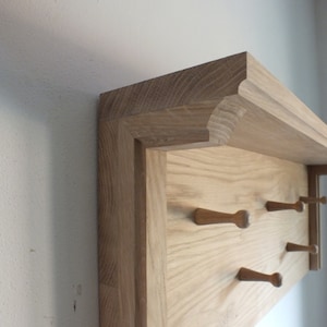 h35 Solid Oak Shelf with Hanging Pegs | Traditional Shelf With Hangers | Coat Rack | Top Shelf Coat Rack | Solid Oak Hanger | Solid Oak Rack