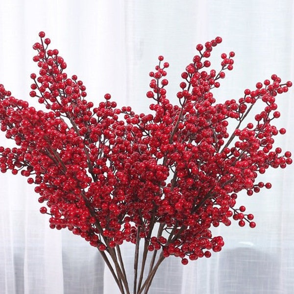 Christmas decor red beery artificial red berries for Christmas artificial flower red fruit flower arrangement floral decor home decor