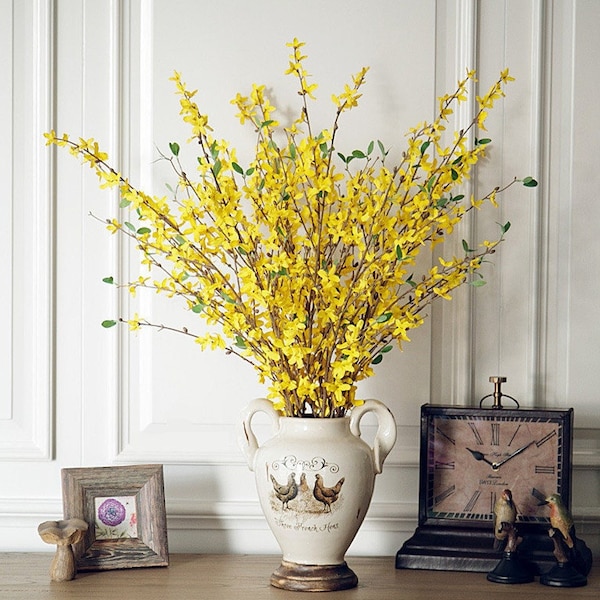 40" long Artificial forsythia bush flower yellow forsythia flower stem silk floral arrangement wedding flower home decor wedding decor