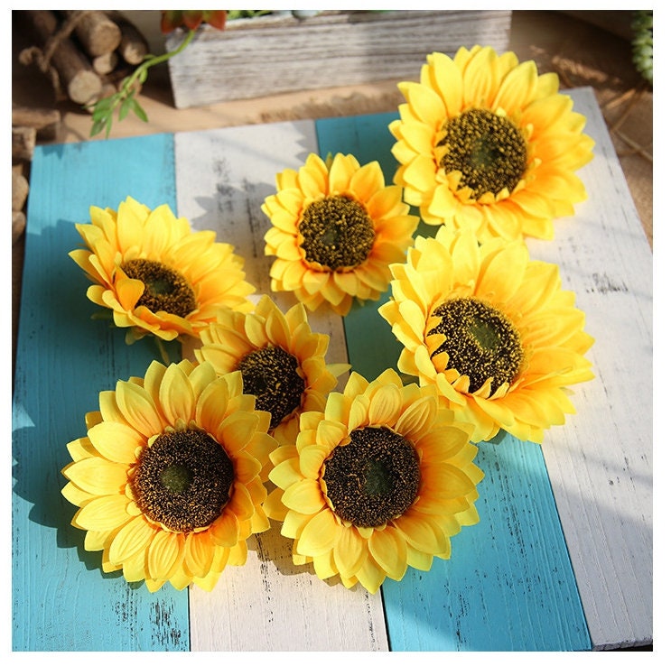 6 PCS Sunflowers Heads Artificial Sunflowers Artifical Silk Etsy
