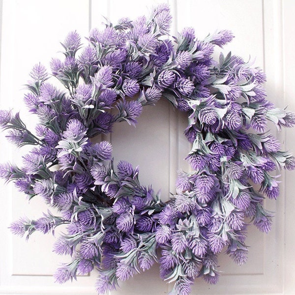 Fleur de lavande artificielle de 15 pouces Couronne violette de porte d’entrée, couronne de fleurs de lavande blanche, couronne de bienvenue, décoration intérieure, décoration de ferme