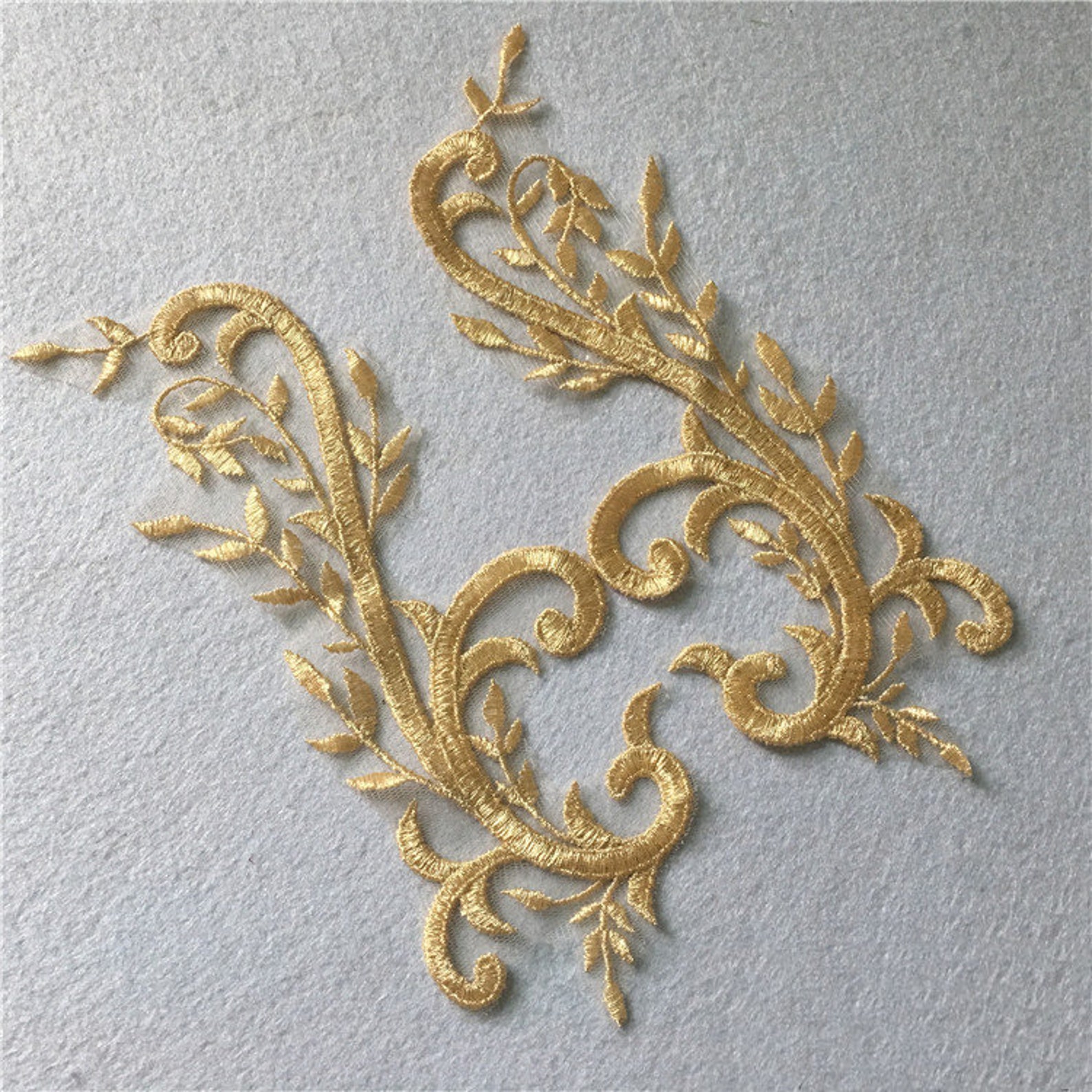 1 Pair Gold Floral Applique Gold Trim Bridal Gown Lace Etsy