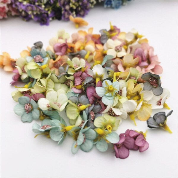 50 Tiny Blossoms faux flower mini silk flower Read Description - Artificial Flowers - Pastel Blossoms blue flower gray flowers lovely flower