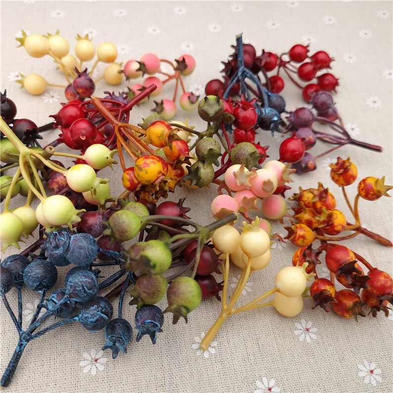10 pcs Artificial berry stems Artificial Berries Crafts Floral Accents Floral Supplies Artificial Fruit Faux Millnery Berries 7 berries