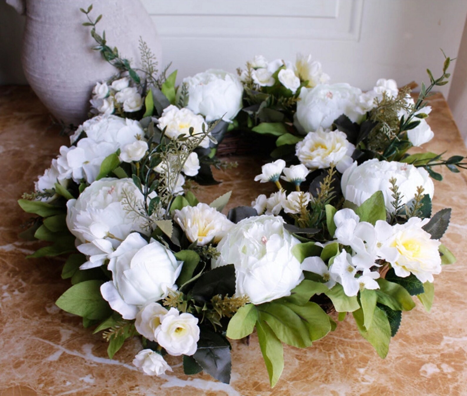 Artificial White peony wreath outdoor decor wedding Etsy