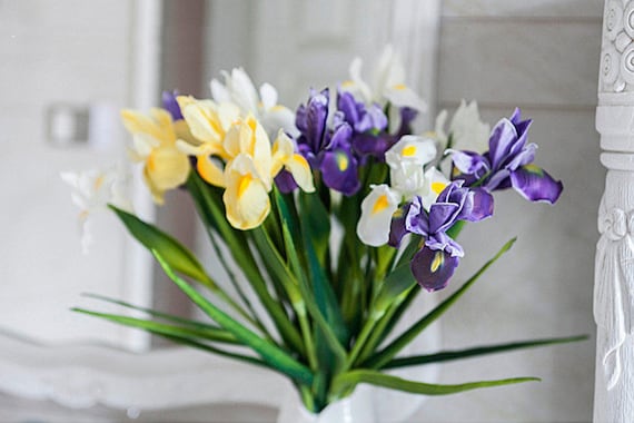 6×Artificial Silk Flower Real Touch Iris Flower Wedding Bouquet Party Home Decor 