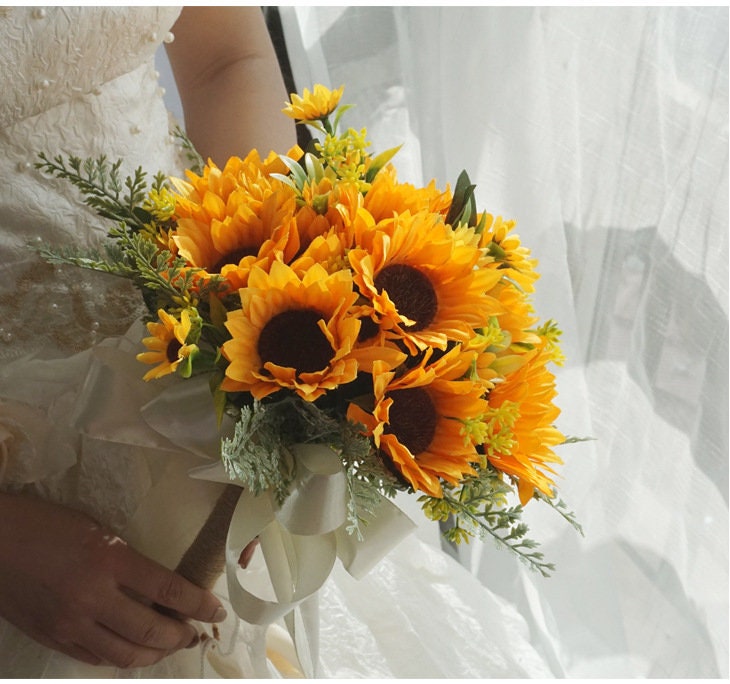 11.8Sunflower Bouquet Gold Sunflower Bouquet Bridal Etsy