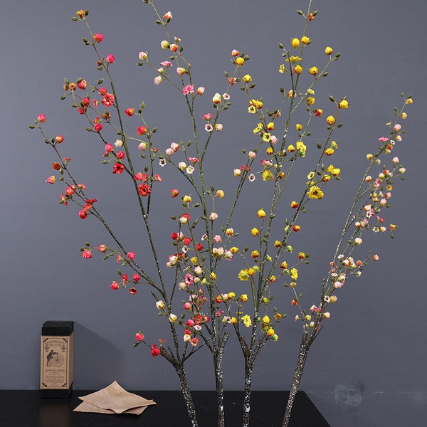 33.8" Real Touch tiny Peach blossom flowers buds branches Artificial Flowers Beautiful peach flowers Stem Home Decor flower arrangement