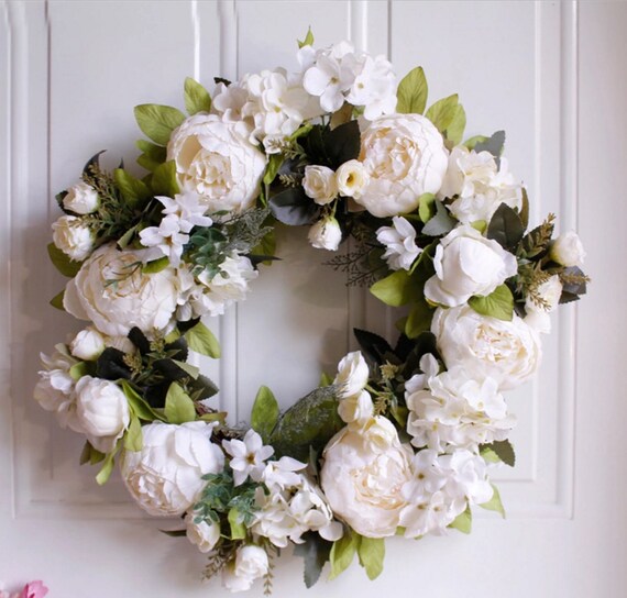 Pink and White Peony wreath wedding Bouquet Wreath nursery decor SALE Square Spring Peony wreath Wedding door farmhouse wreath