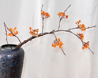 32 "Flor de Gypsophila de seda Flor de ciruelo artificial Centro de mesa Ramas de imitación, flores de boda, flores de cerezo-naranja